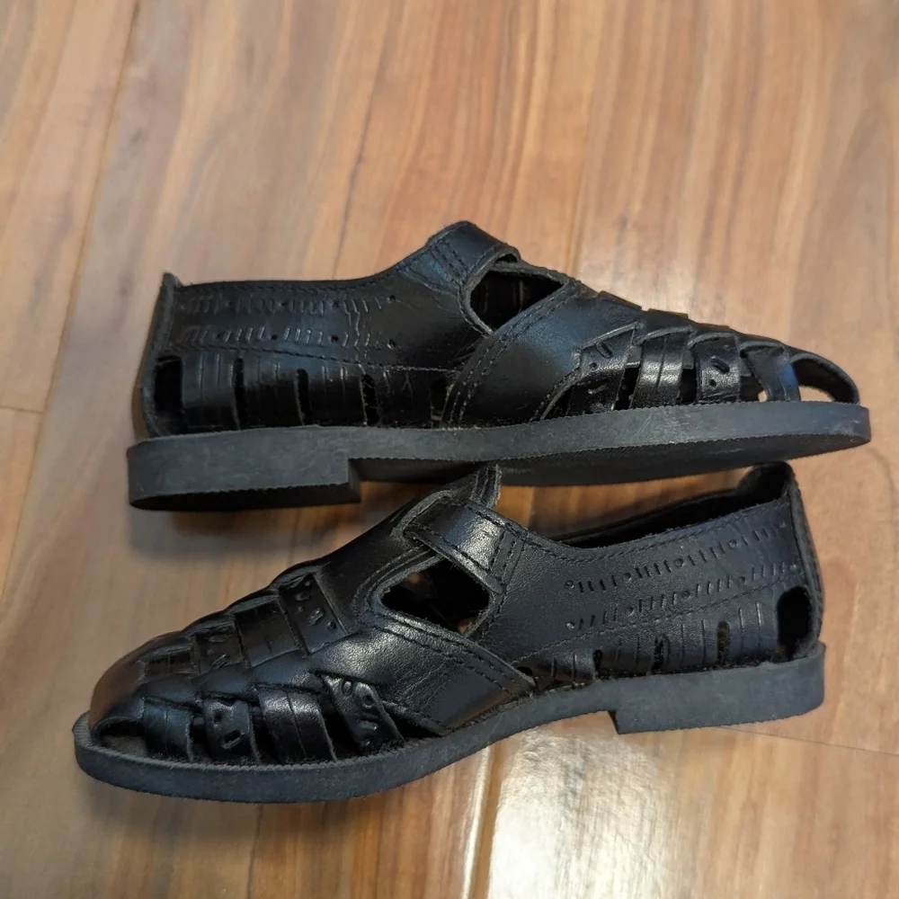 Panama Jack Vintage Genuine Leather Black Fisherman Sandals Unisex‎ Kids 8 1/2
